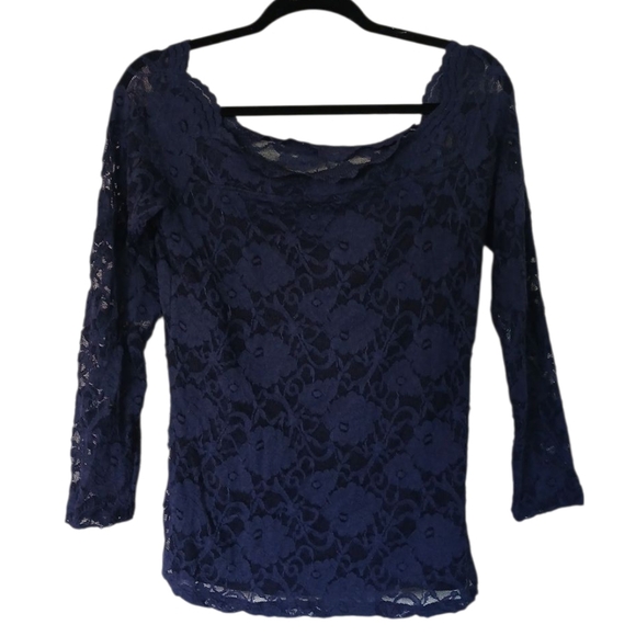 Torrid NWT Navy Blue Lace Boatneck Top Lace Long Sleeves Size 0 Large - Picture 2 of 11
